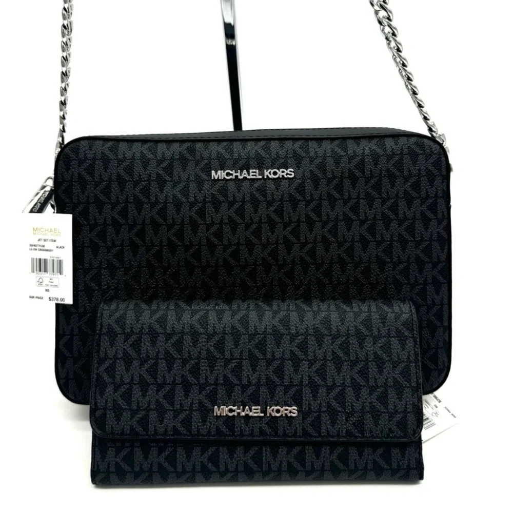 Michael Kors Large Jet Set Item EW Crossbody Bag Black Signature - Picture 3 of 11